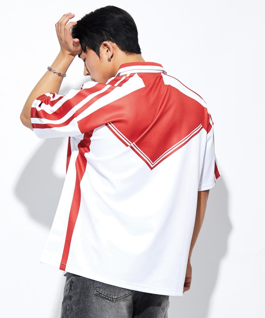 BATTRACT Collar Football Oversized Short Sleeve Jersey_Black(Red)