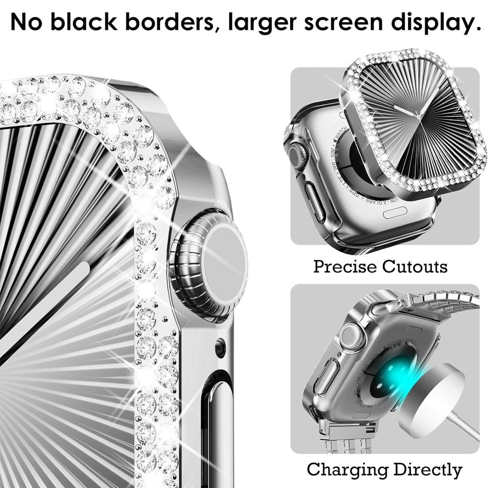 Screen Protector For Apple Watch Case 10 11 42mm 46mm 38/40/41/44/45mm Diamond Bumper Tempered Glass Series 9 7 SE 6 8 5 Cover
