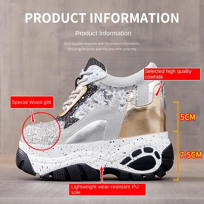 Fashion 12.5cm New Synthetic Women High Brand Designer Shoes Ladies Vulcanize Autumn Spring Mixed Color Bling Breathable Sneakers
