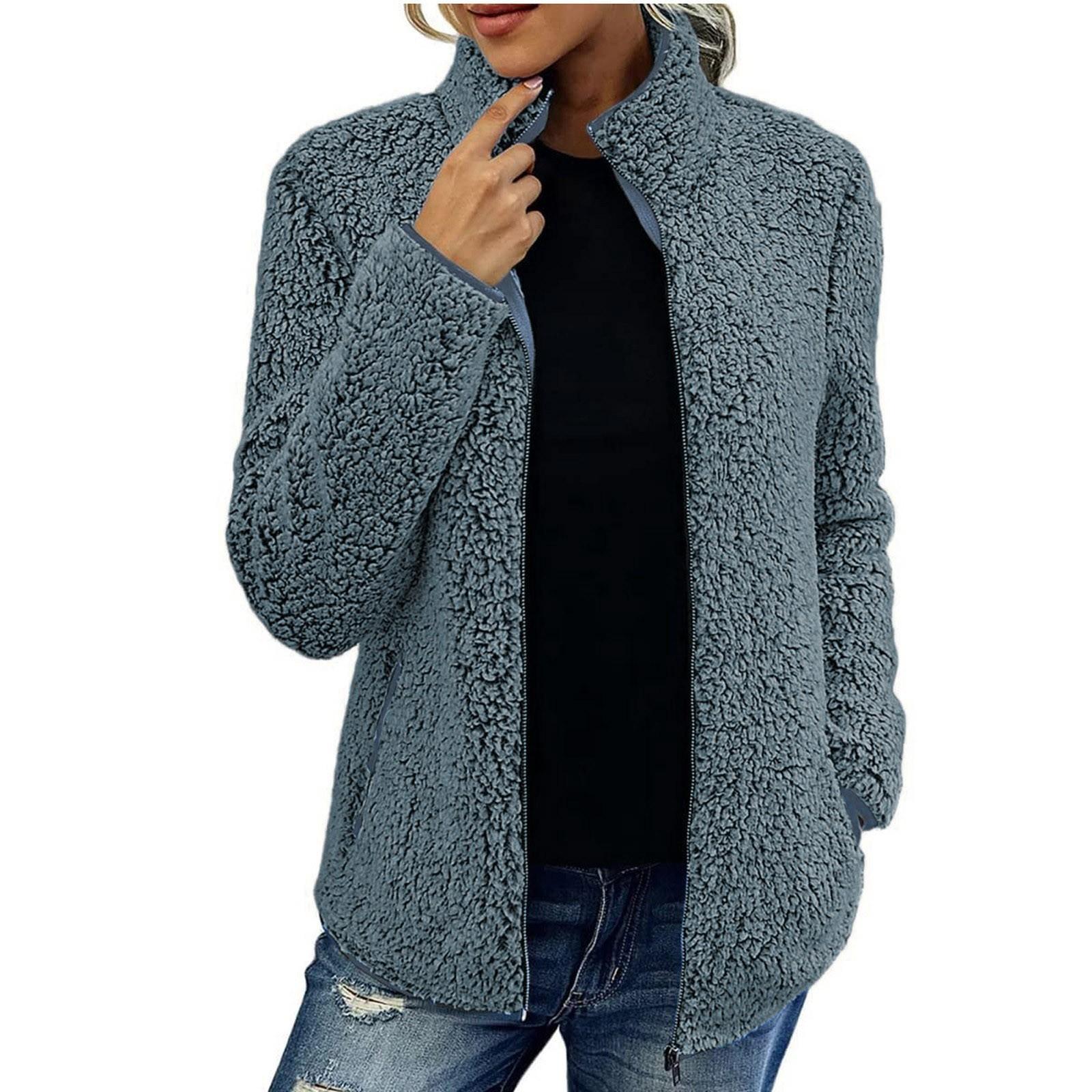 

Женская однотонная флисовая куртка свободного кроя с длинными рукавами, модная и теплая L синий