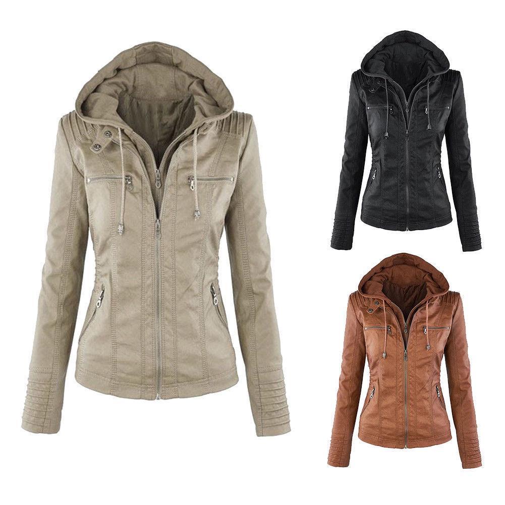 Stupenda Giacca con Cappuccio in Pelle da Donna Parka Sottile Perfetta per l'Abbigliamento Invernale