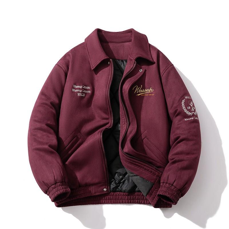 Mens Oversized Baseball Jacket Embroidered Suede Streetwear Winter Puffer Coat Teens