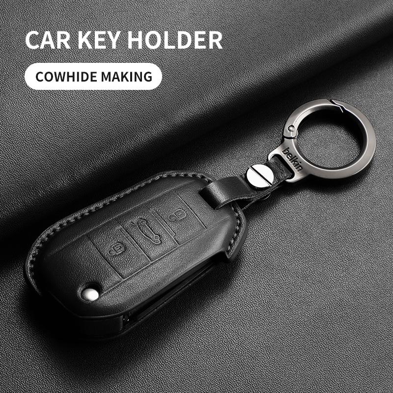 Car Key Case Cover For Peugeot 208 2008 308 3008 508 408 Citroen C3 C4 C5 C6 C8 Leather Car Key Protected Replace Shell Keychain