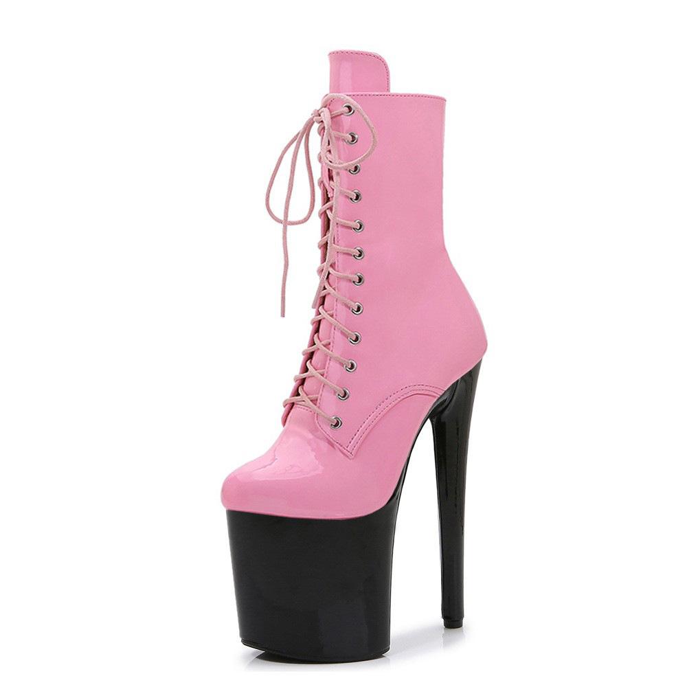 20Cm Hate Sky High Pole Dance Shoes Lace-up Mirror Low Boots Waterproof Table Dance Special Short Boots