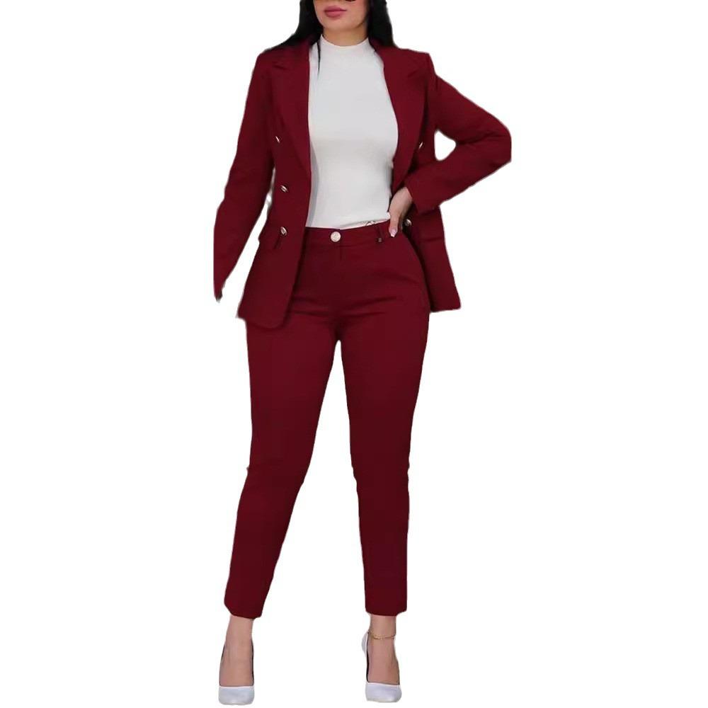 Kadın Kruvaze Takım Seti, Dar Kesim Pantolonlu, Profesyonel Blazer ve Pantolon Takımı