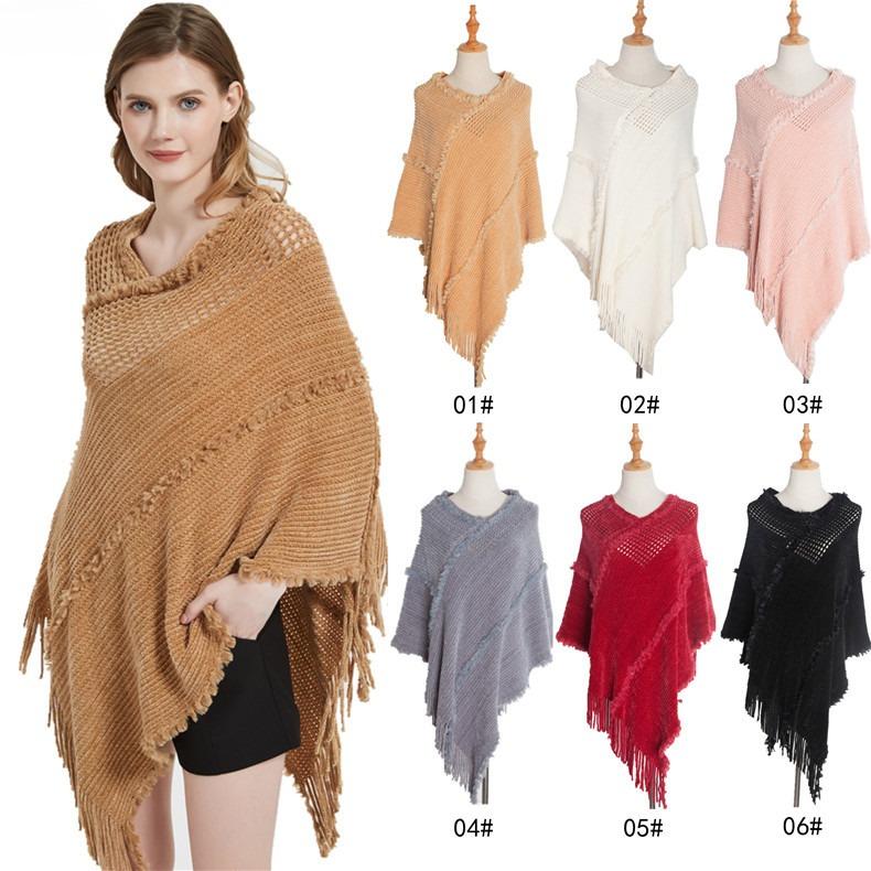 Women's Elegant Knitted Shawl Poncho with Fringed Lightweight Pullover Poncho Sweaters Cape Warm Cozy Knit Poncho Sweater for Women Pullover Cardigan
