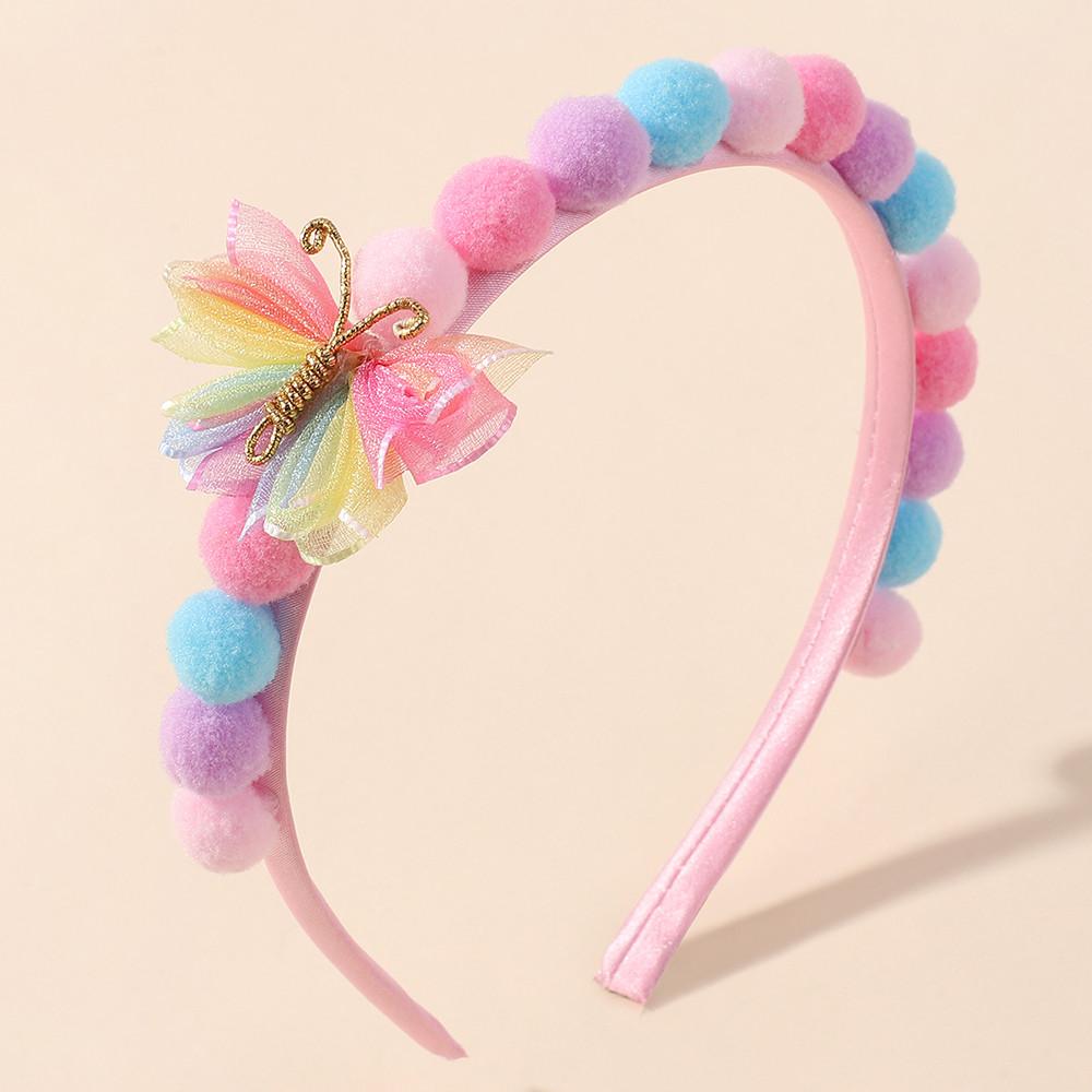 Cute Rainbow Butterfly Hair Bands 1pcs Princess Headband with Sweet Plush Ball for Baby Girls Soft Hair Hoop Headwear Accessory