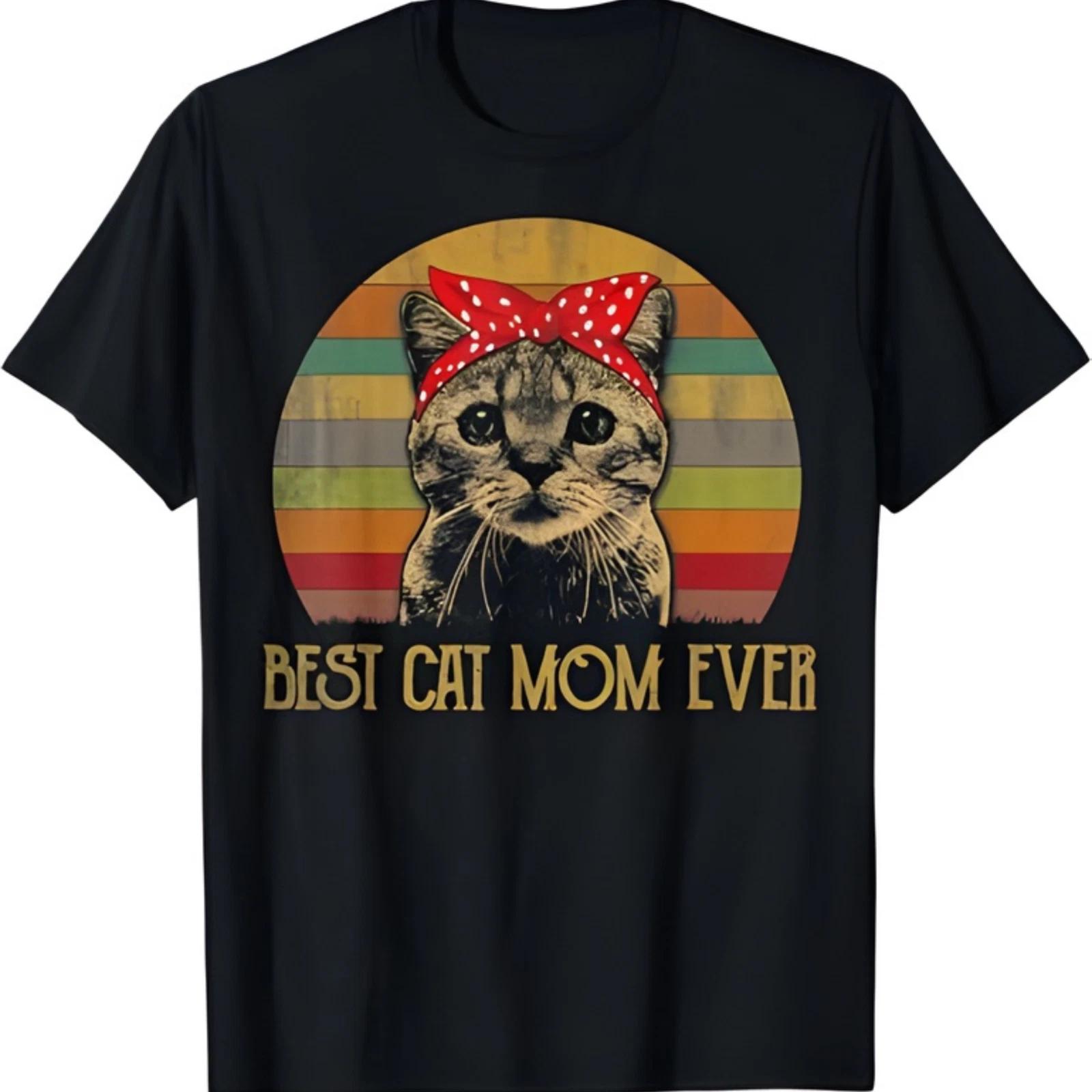 Best Cat Mom Ever T Shirt Retro 70s Sunset Graphic Tee Mother s Day Gift S