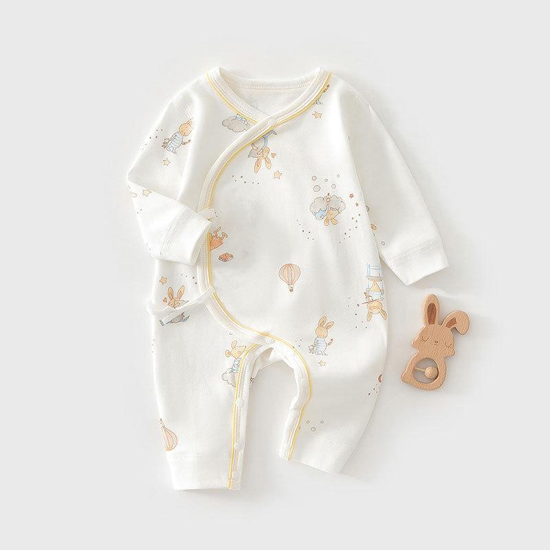 Newborn Baby Kimono Romper, Cotton Seamless Infant One Piece Outfit, Long Sleeve Butterfly Style Crawling Pajamas for Spring Autumn