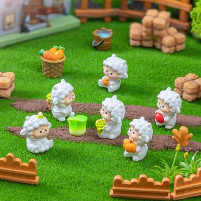 Mini Sheep Figurine Resin Miniature Animal Ornament Fall Harvesting Sheep Statue for Fairy Garden DIY Craft Micro Landscape