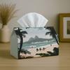 1pc Coastal Tropical Vintage Tissue Box Cover, Featuring a Beach Palm Landscape, Is Made of High-Quality, Durable, And Lightweight Materials. It Is Fo