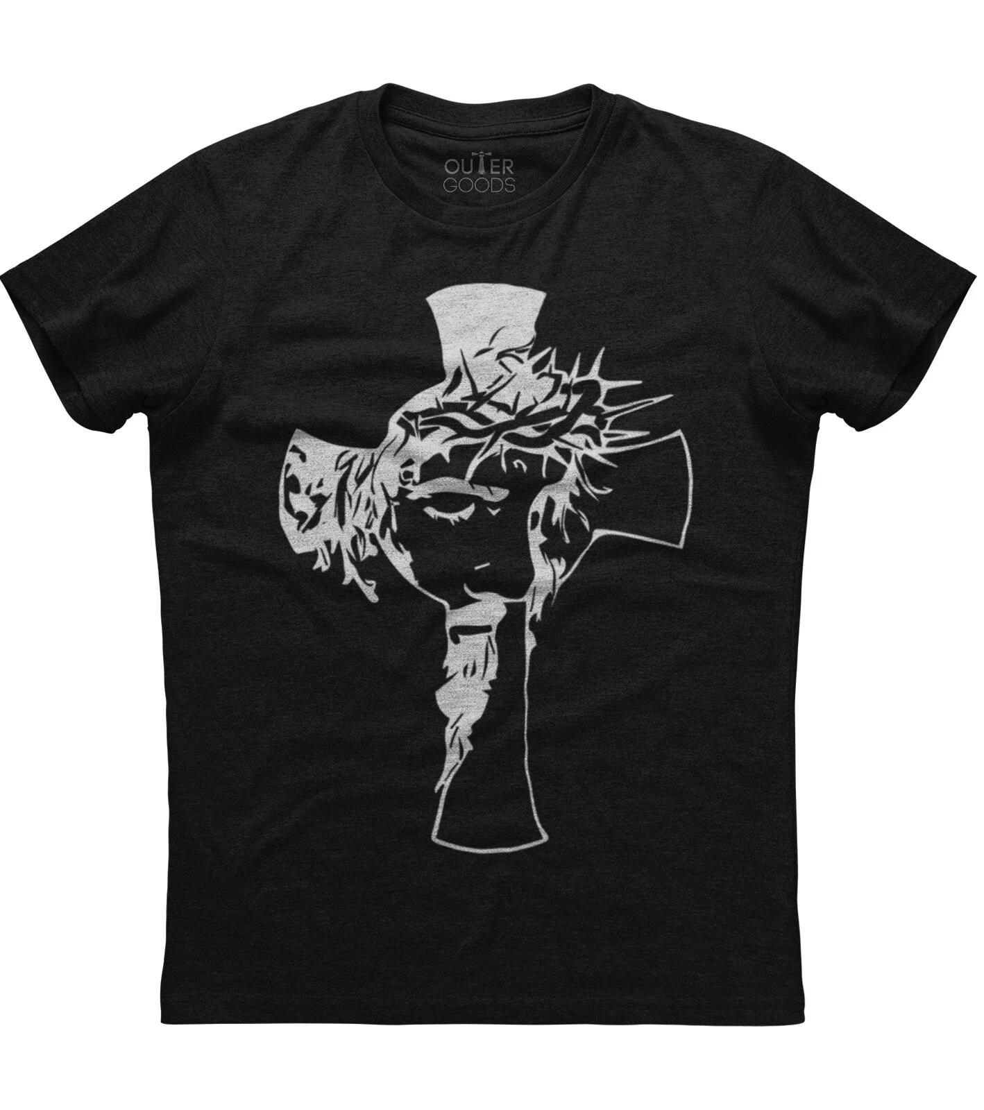 Jesus Christ Cross Face Cross Mens Short Sleeve New Cotton Black T-shirt L