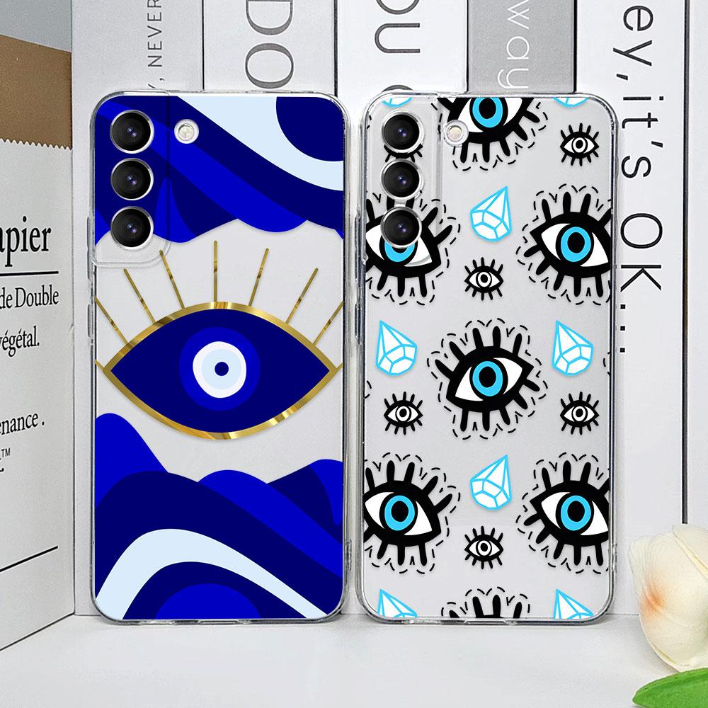 Lucky Eye Blue Evil Eye Print Phone Case for Samsung Galaxy S23 FE S22 Plus S21 S24 S25 Ultra Clear Soft Silicone Covers Fundas