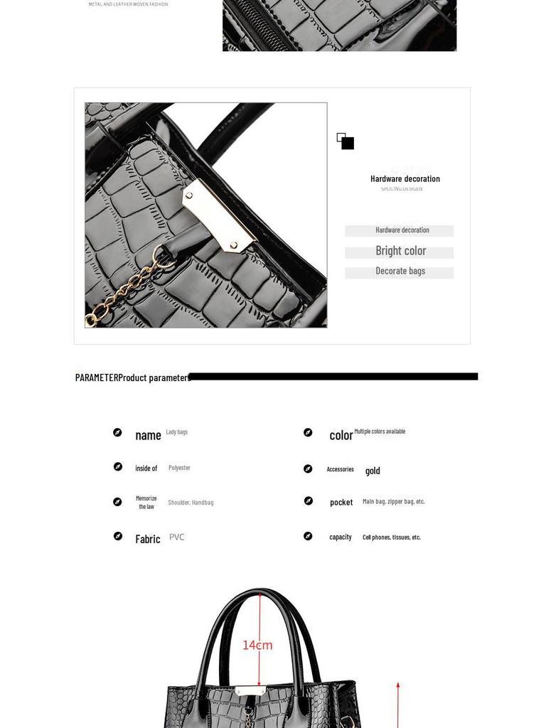 Women's Large Capacity Bright Leather Handbag - 2025 Autumn/Winter Stone Pattern Shoulder Bag