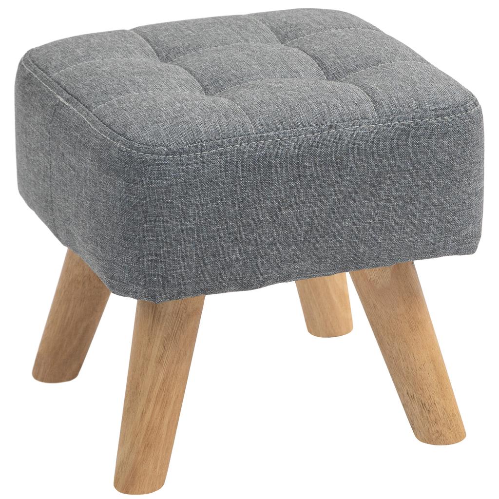 Linen Look Square Padded Footstool Grey