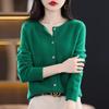 Women's Wool Knitwear: Autumn/Winter Round Neck Cardigan - Long Sleeve Solid Color Sweater Jacket