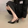 French beige temperament high heels women's 2025 new thick heel pointed empty sandals Internet celebrity versatile shoes