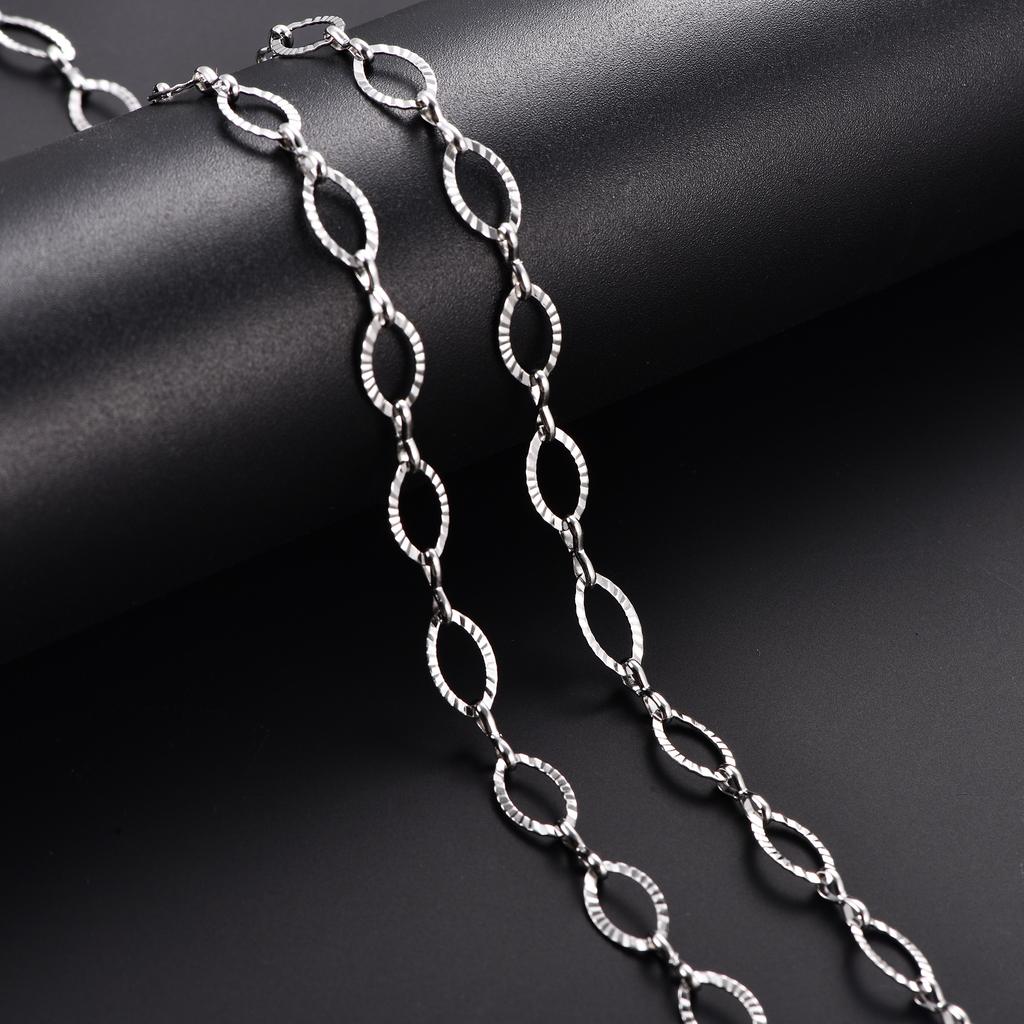 6.5/7/8mm Chic Glitter Stainless Steel Link Cut Oval Figaro Chain Necklace for Women Men Geometric Rhombus Choker Metal Jewelry