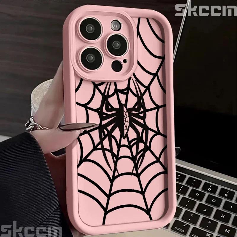 Black Spider Web Soft TPU Phone Case For iPhone 16 15 14 Pro Max 13 12 11 XR X XS 7 8 16 Plus Matte Shockproof Cover