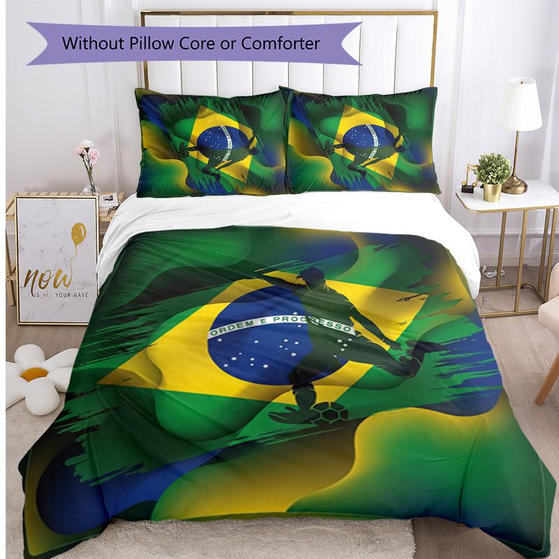 Brazil Football Printed Bedding 3 Piece Set Cozy Breathable Bed Cover Set as Housewarming Holiday Gift