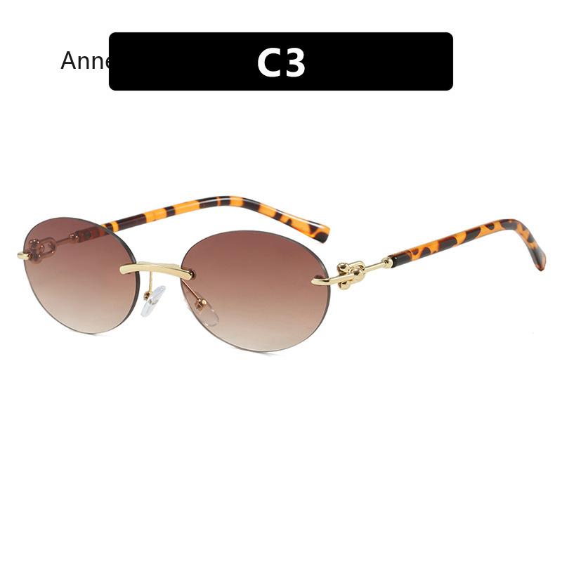 Rimless Oval Sunglasses Female Vintage  Small Frame Sun Glasses Women Fashion Clear Ocean Lens Sunglass Shades UV400