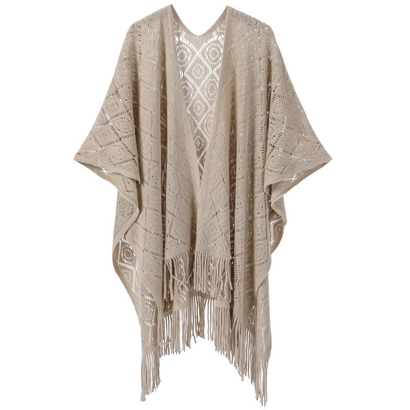 Autumn Winter Hollow Crochet Scarf Women Lady Layers Poncho Elegant Solid Tassel Shawl Scarve Capa Para Mujer Fashion Party New