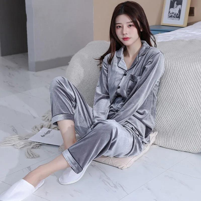 Simple Pyjamas Buy Women's Spring Autumn Gold Velvet Pajamas Set Lapel Button Simple ...