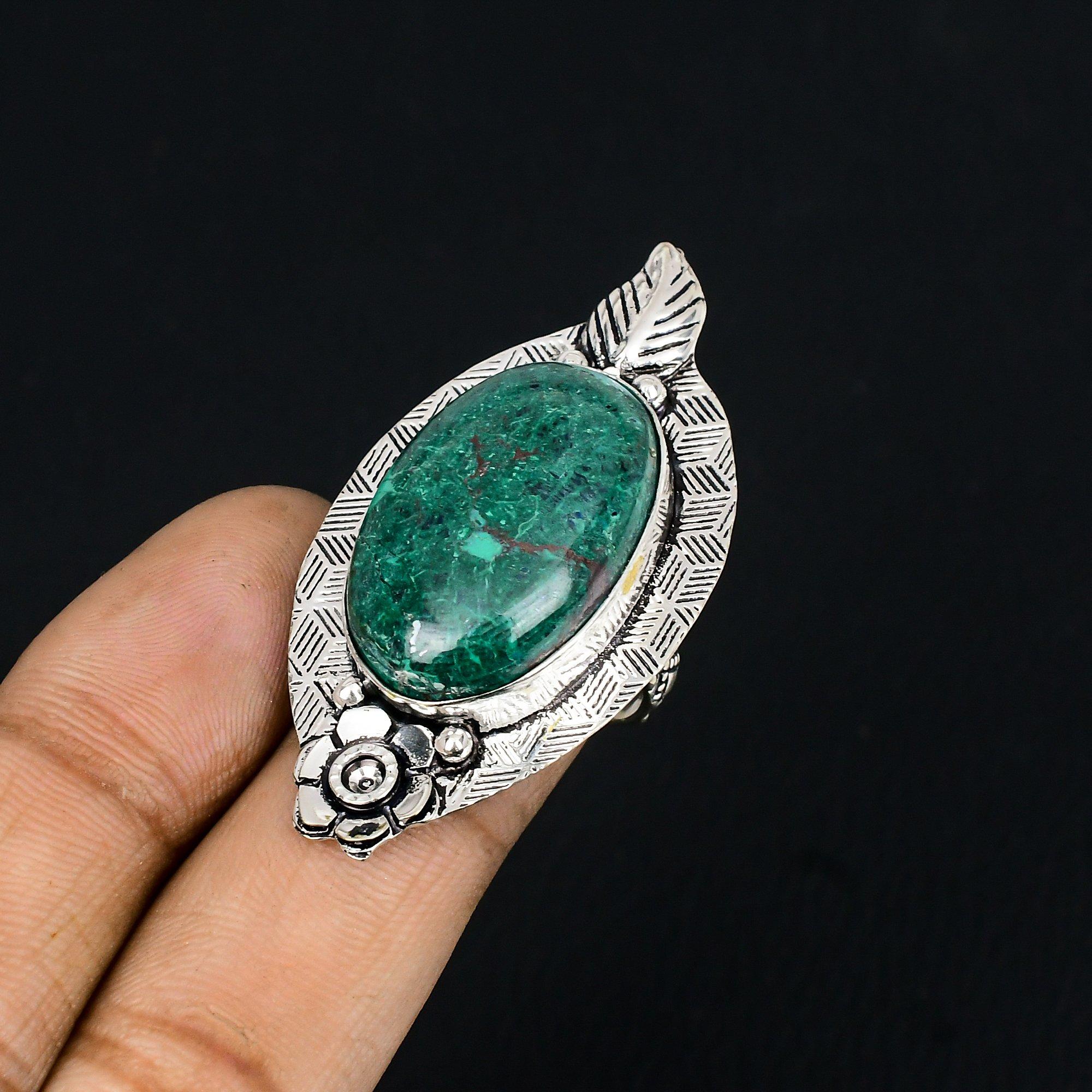 Куприт Хризоколла Камень 925 Серебро Арт-деко Заявление Цветок Кольцо Украшение US 6 6