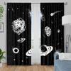 2pc Cosmic black and white planet star pattern curtains   polyester fabric machine washable   suitable for bedroom and living room