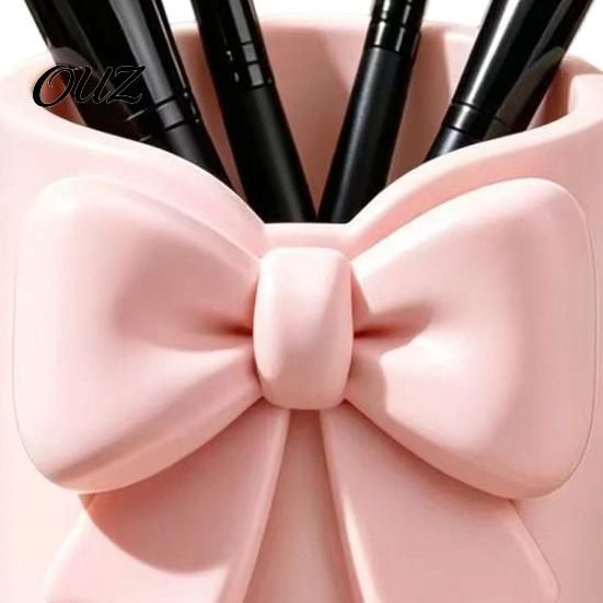 Makeup Brush Organizer Storage Box with Bow Decor, 3D Printed Multifunctional Organizer, Compact Beauty Product Durable Plastic Cosmetic Case