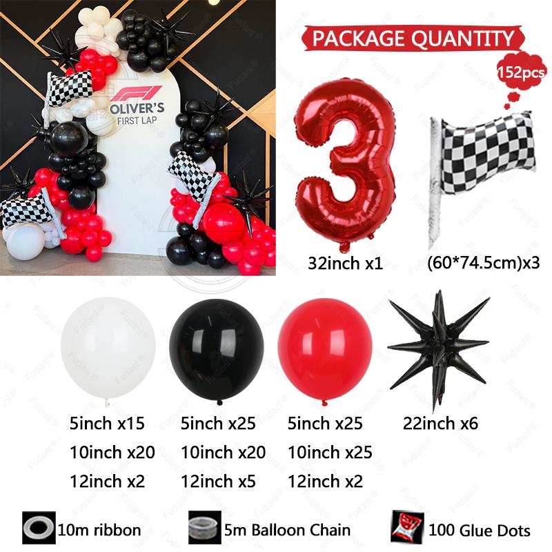 152Pcs Race Car Theme Balloon Garland Arch Kit Red Black White Latex Balloons Boy's Birthday Party Baby Shower Decoration Gift