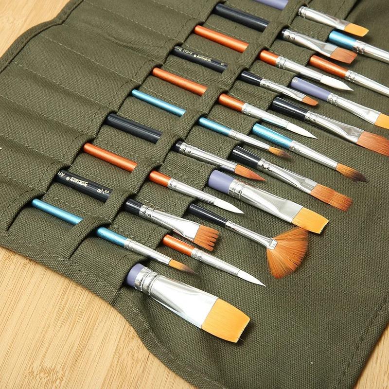 Watercolor Pen Box Canvas Bag Pen Roll Painting Pen Watercolor Wrap Oil Painting Brush Box Portable Storage Box