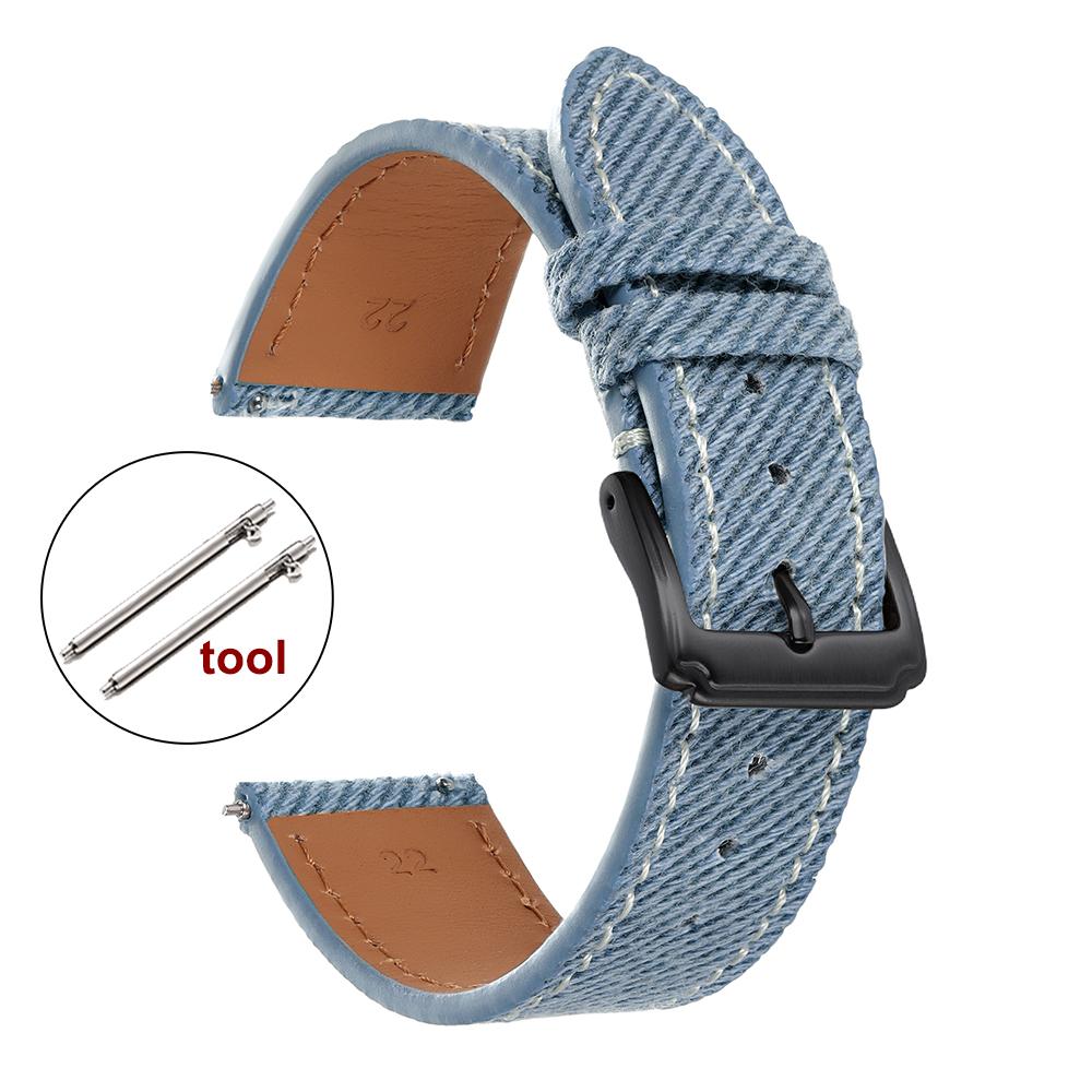 Vintage Denim Watch Strap Stitched Leather Watch Band 18mm 20mm 22mm Universal Quick Release Smartwatch Bracelet Brown Wristband