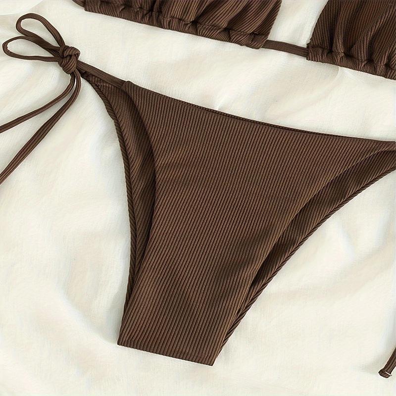 1011 New European and American Solid Color Lace-up Sexy Bikini Split Swimsuit Women's Beach Hot Spring Swimsuit