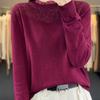 Women's Lace Hollow Knit Sweater: Autumn/Winter, Half-High Ruffle Collar, Loose Fit, Slimming Base Layer Pullover