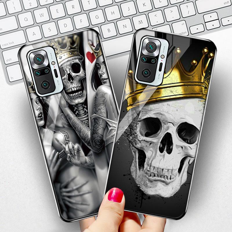 Tempered Glass Case For Xiaomi Redmi Note 10 Pro Case Xiaomi Mi 10T Pro 11T Note10 11 11Pro 10S Lite Skeleton Skull Phone Covers