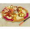 Поднос для пуджи, Brass Red Beaded Design Pooja Thali Aarti (Golden, 10 Inches),  Indian Art Villa