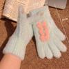 Fuzzy Bow Decorated Knitted Full Finger Gloves Polyester Warm Plush Gloves  Cycling Use
