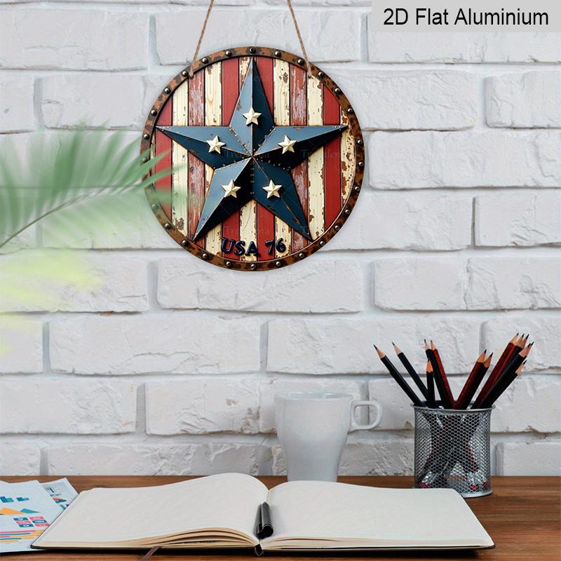 2D Flat, [Trebalena 2D FLAT] Metal Sign Aluminum "Rustic Americana Shield Wall Art - Vintage USA 76 Star Design, Perfect for Farmhouse Decor and