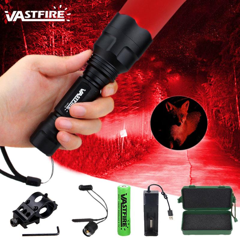 5000LM C8 LED Flashlight Tactical Rifle Scope Hunting Torch Portable Lantern+Remote Switch+Rail Barrel Mount+18650+Charger+Box