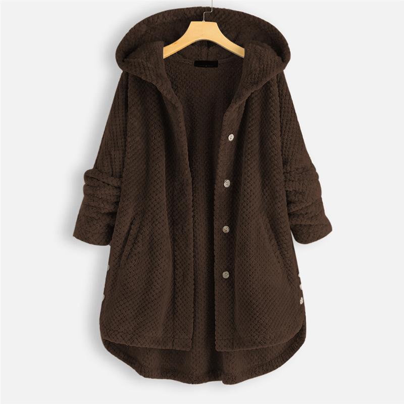 Plus Size Women Hooded Coats Long Sleeve Single Breasted Midi Length Coat Loose Casual Elegant Thick Jackets Hoodies Office Lady