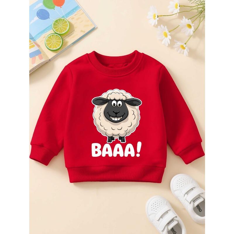 European sizes BAAA Sheep Kids' Crewneck Sweater, a Casual Long-Sleeve Pullover Made of with a Bit of Stretch, Perfect for Fall And Winter