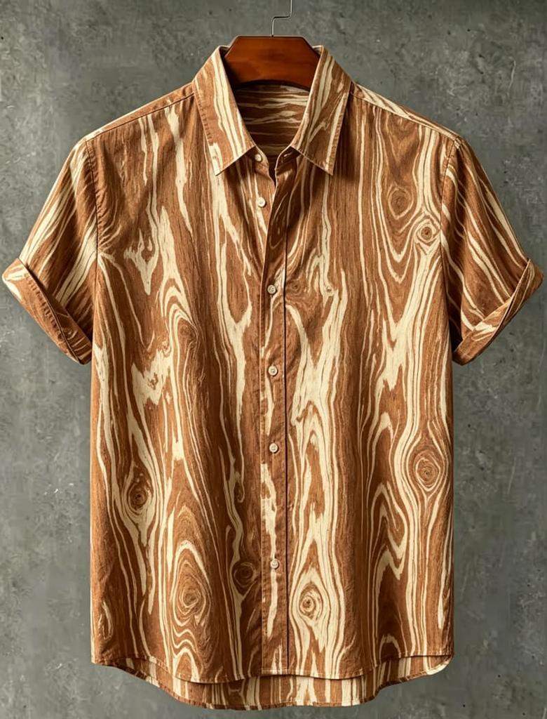 Men's Abstract Marble And Natural Print Casual Shirt, Breathable Top For Summer Vacation Party Travel And Daily Wear