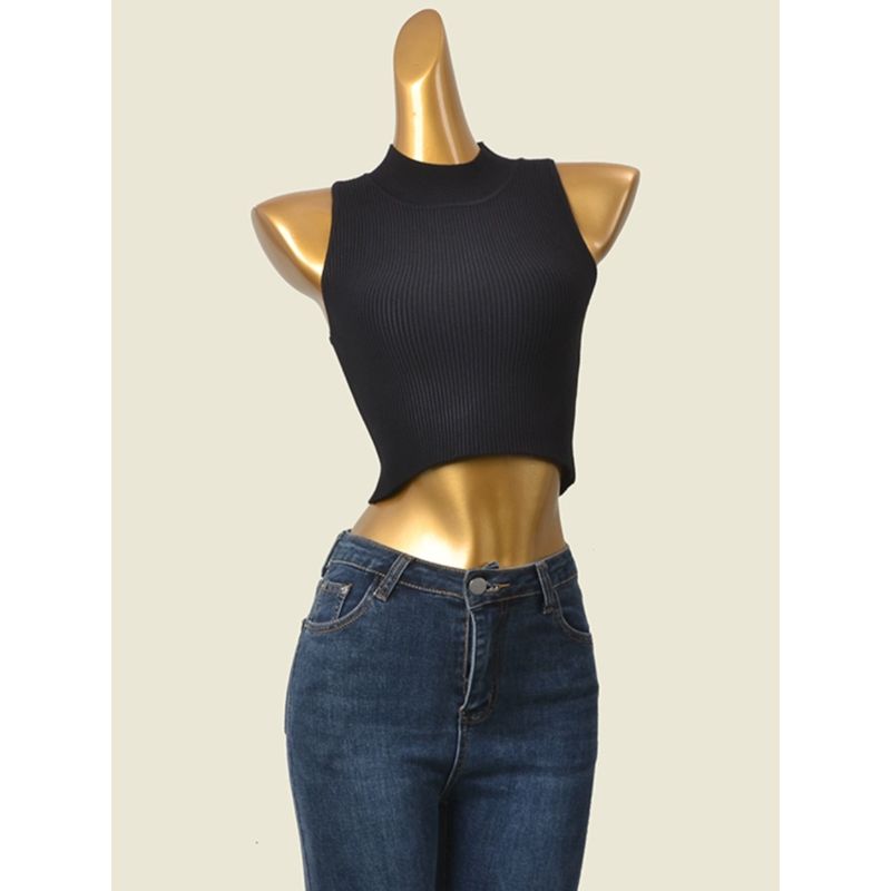 American Brand Accessible Luxury High Standing Collar Narrow Shoulder Knitting Vest Fashion Style Sexy Silm Bottoming Warm Top