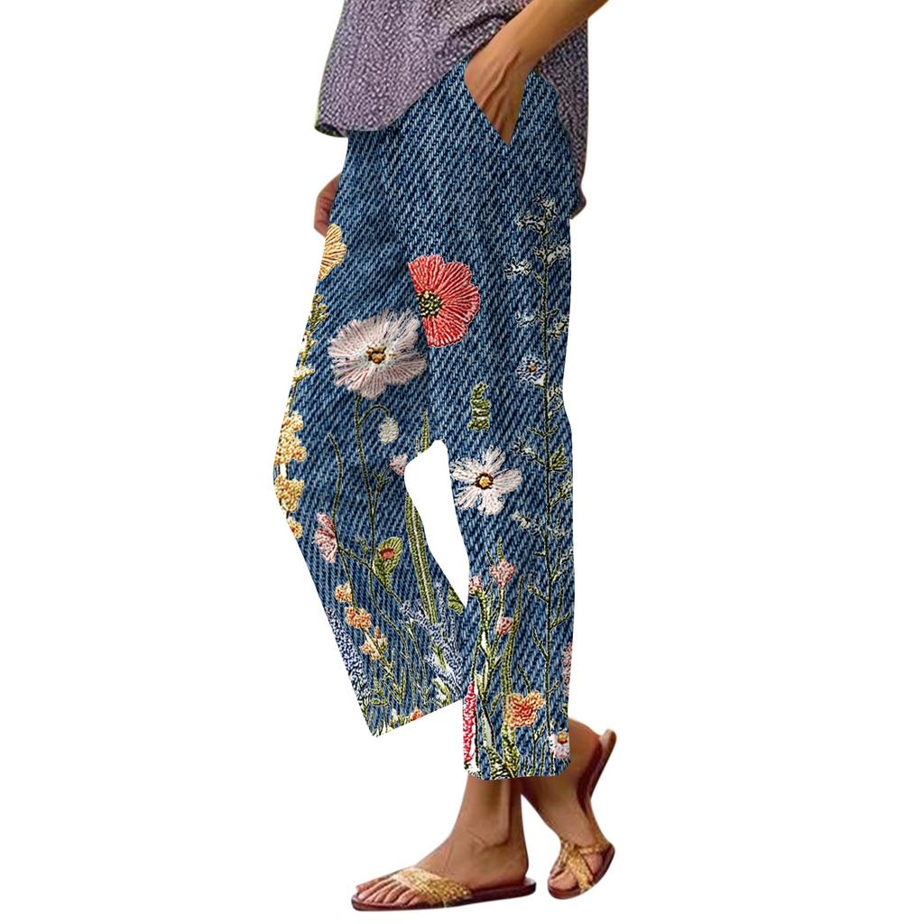 Women’s Drawstring Waist Casual Pants with Pockets Relaxed Fit Printed Trousers for Everyday Wear Lightweight Fabric