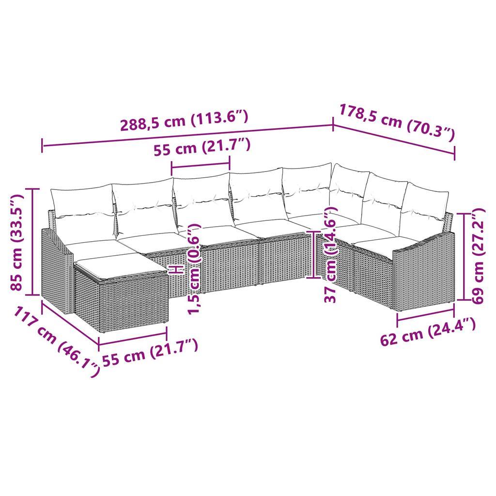 8 Piece Sofa Set with Cushions Black Poly Rattan