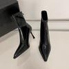 Fashion Autumn Temperament Slim Heel Single Boots Women's Fashion Pointed Toe Rear Zipper Anti-Slip Wear-Resistant Short-