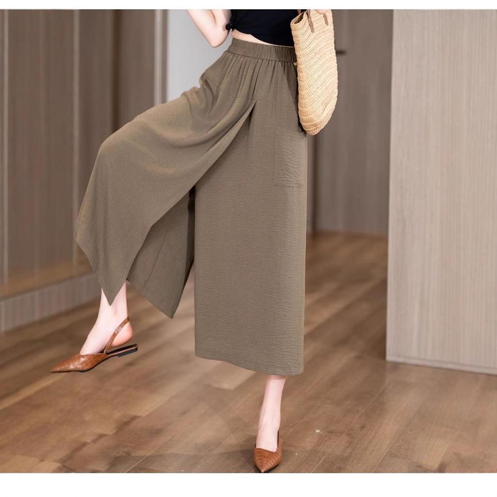 Women's Thin Loose High-Waisted Split Summer-Fall Relaxed Wide-Leg Skirt Pants