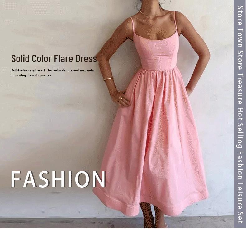 Spring 2026 Women's U-Neck Pleated Spaghetti Strap Dress