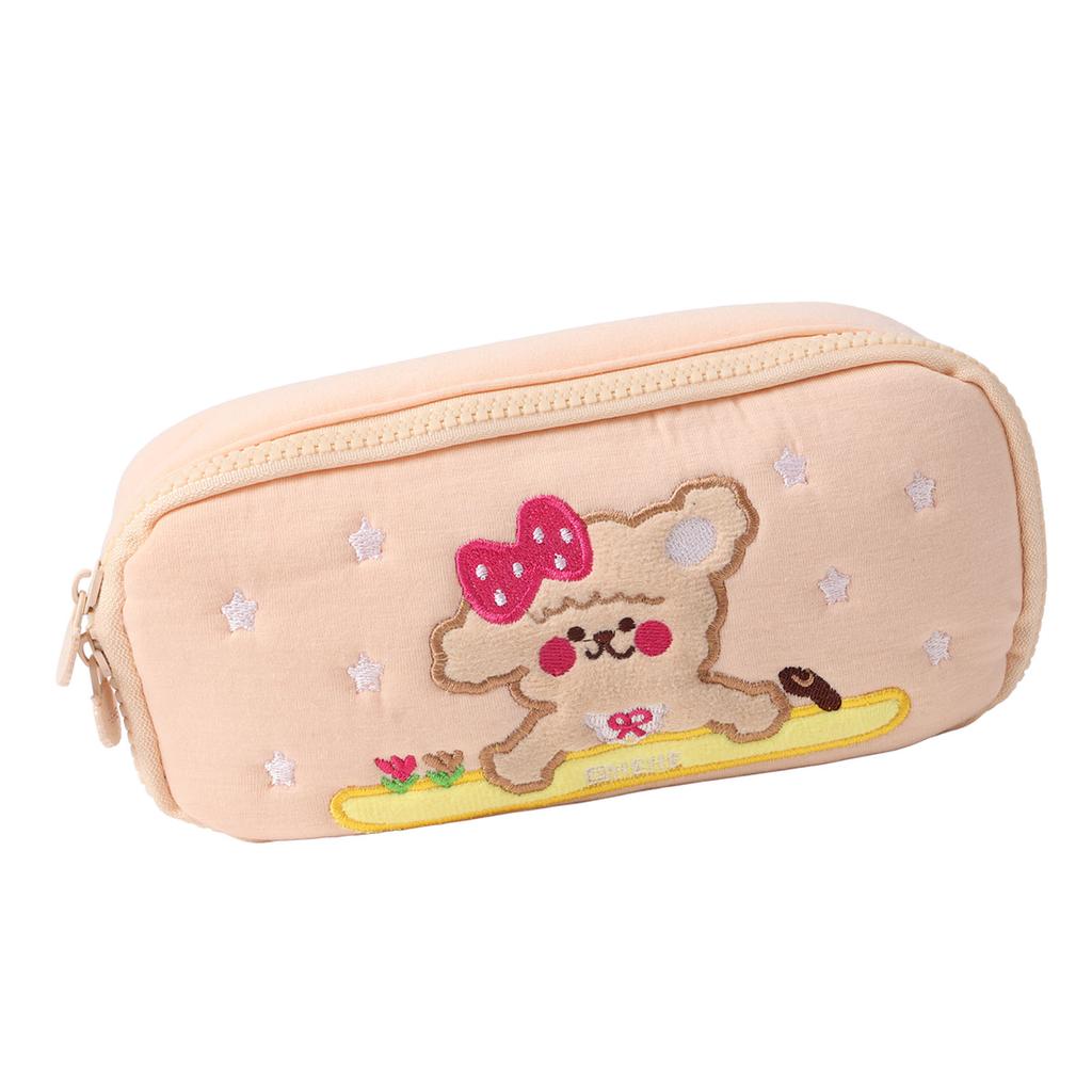 Pencil Bag Cotton Cute Puppy Pattern Large Capacity Cartoon Pencil Pouch for Students Beige